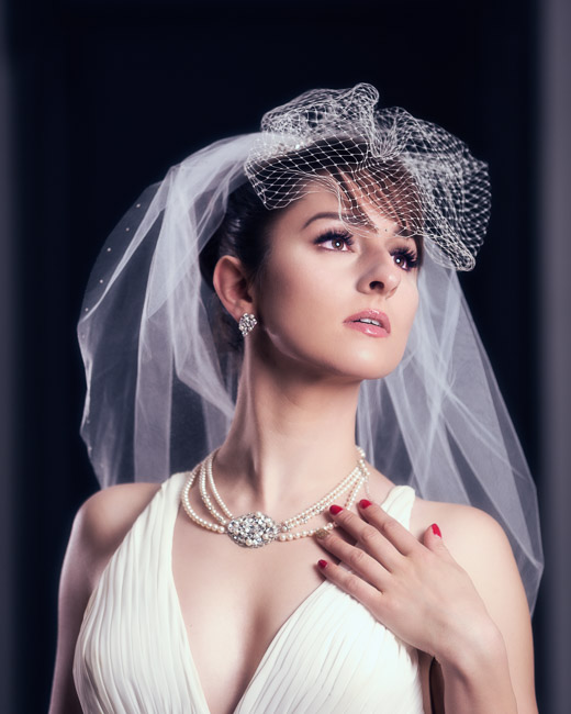 Bridal photo session in studio with veil
